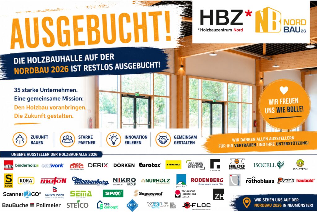 Die neue Holzbauhalle auf der NordBau 2026 ist restlos ausgebucht!
